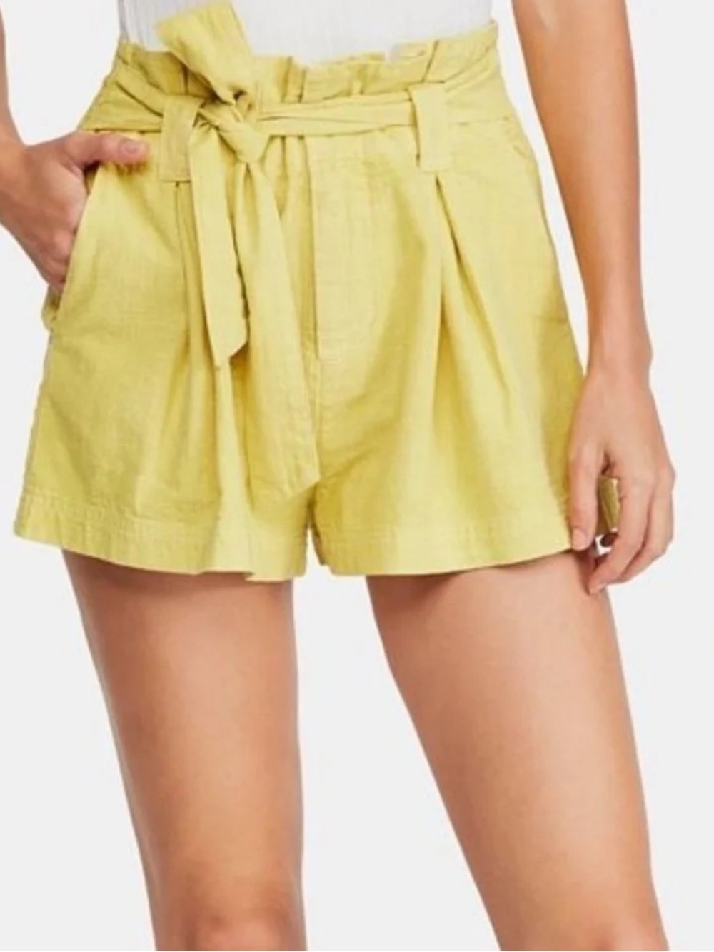 NEW Free People Everywhere You Go in Starfruit Paperbag Shorts 4